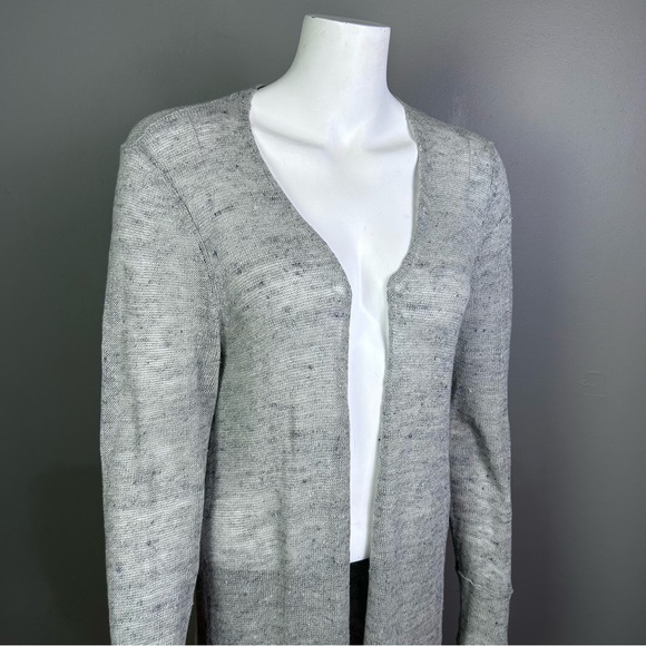 Eileen Fisher cardigan size small longline linen heather knit blue grey coastal - Picture 6 of 9
